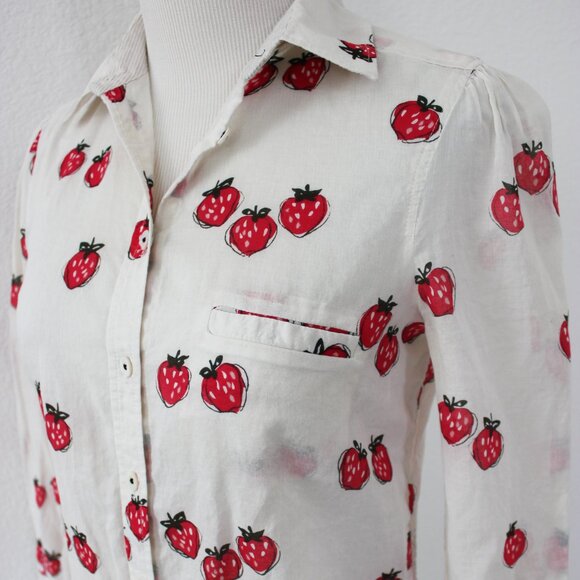 Anthropologie HD in Paris Hanalei Strawberry Print Button Down Blouse Shirt, 00 - Picture 7 of 12